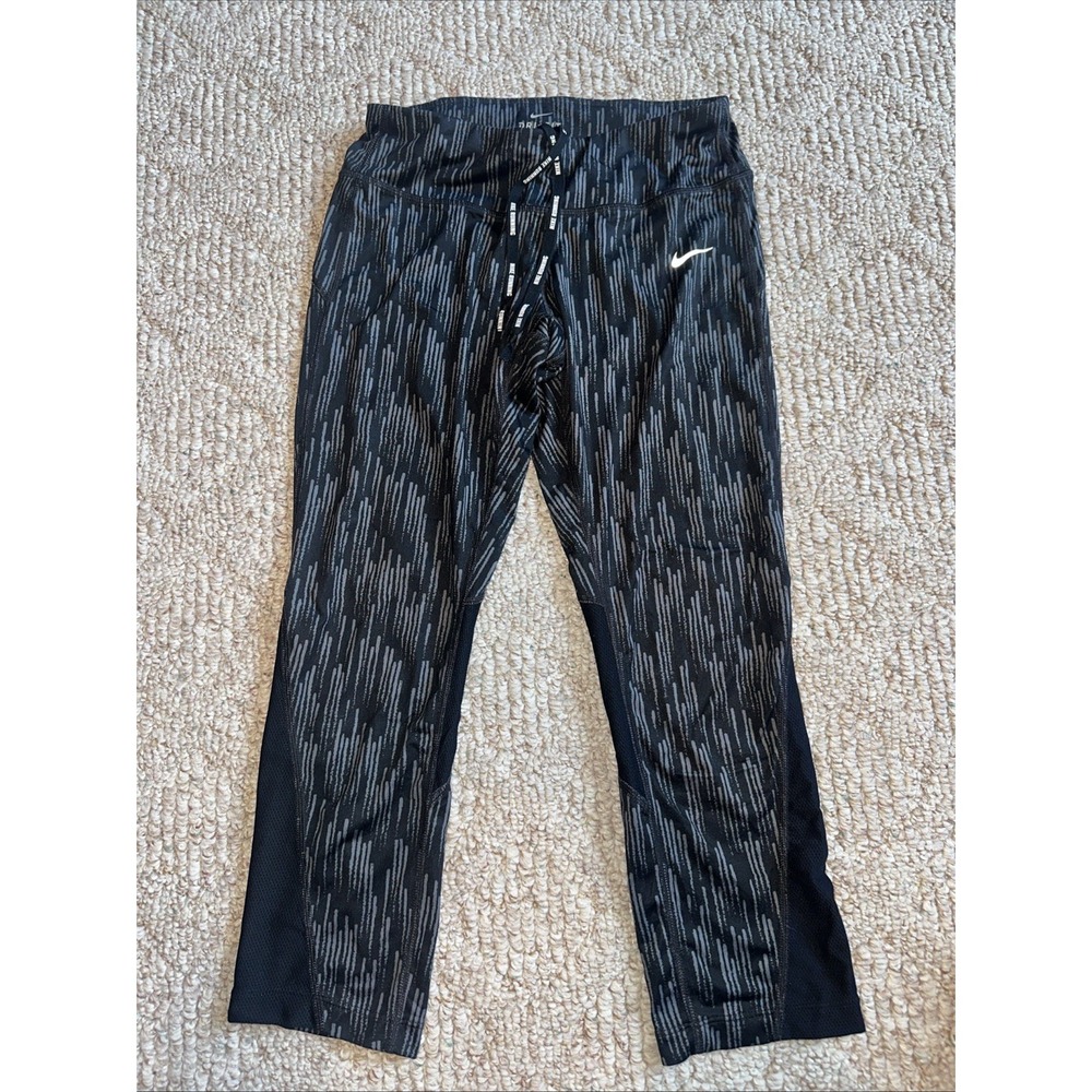 Nike Dri Fit‎ Women's Capri Leggings Small Black Running Zip Pocket EUC